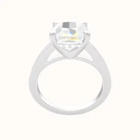 Micropave Cathedral Engagement Ring With V Prong with Hidden Halo Head