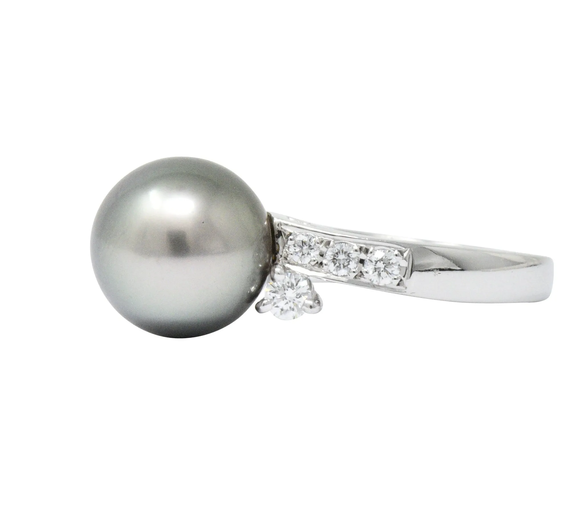 Mikimoto Grey South Sea Pearl 0.40 CTW Diamond Platinum Ring