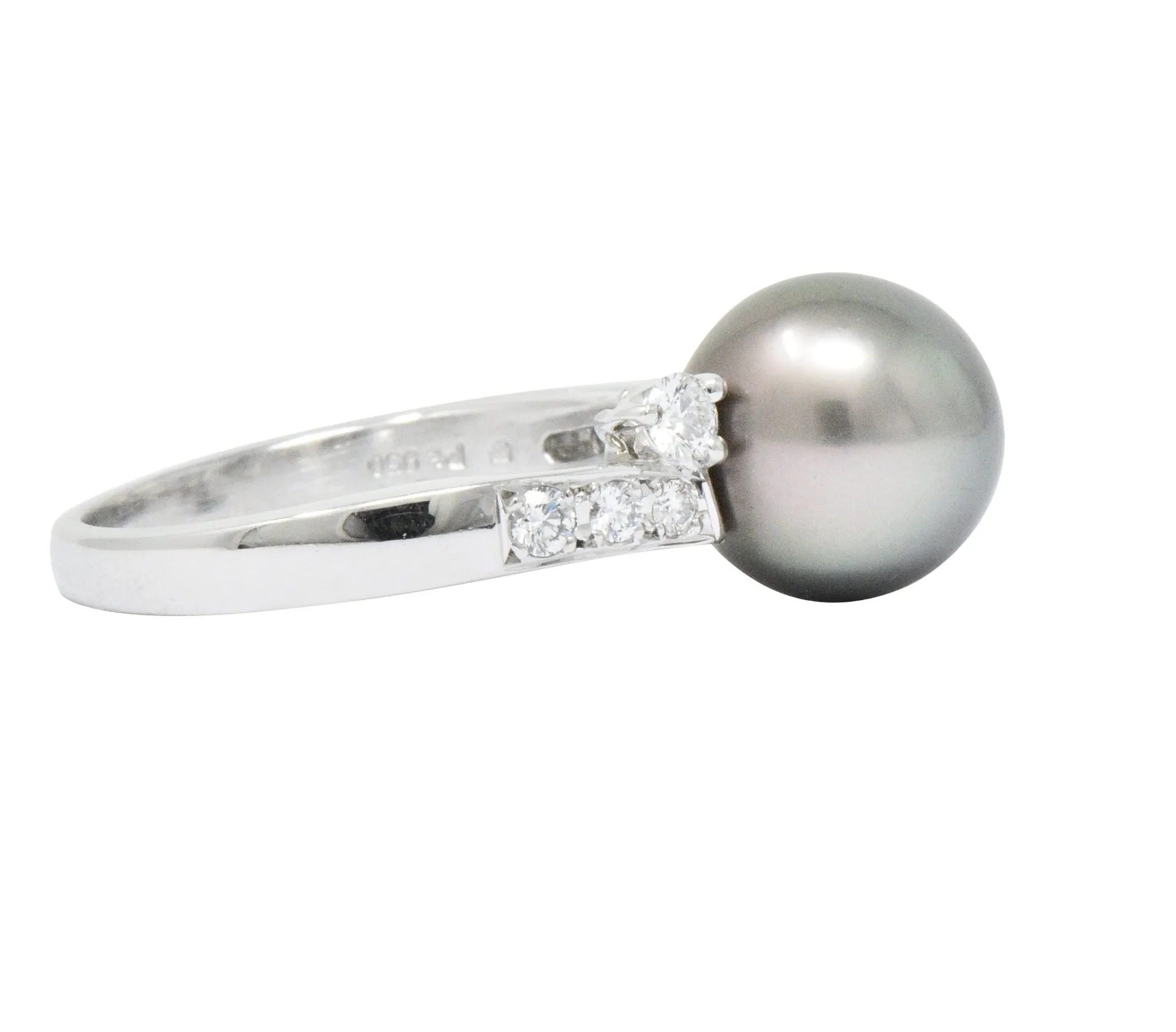 Mikimoto Grey South Sea Pearl 0.40 CTW Diamond Platinum Ring