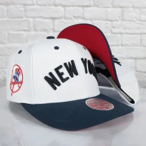 New York Yankees Cooperstown New York Jersey Script 1947 Yankees logo side patch Evergreen Pro | White/Navy Snapback Hat