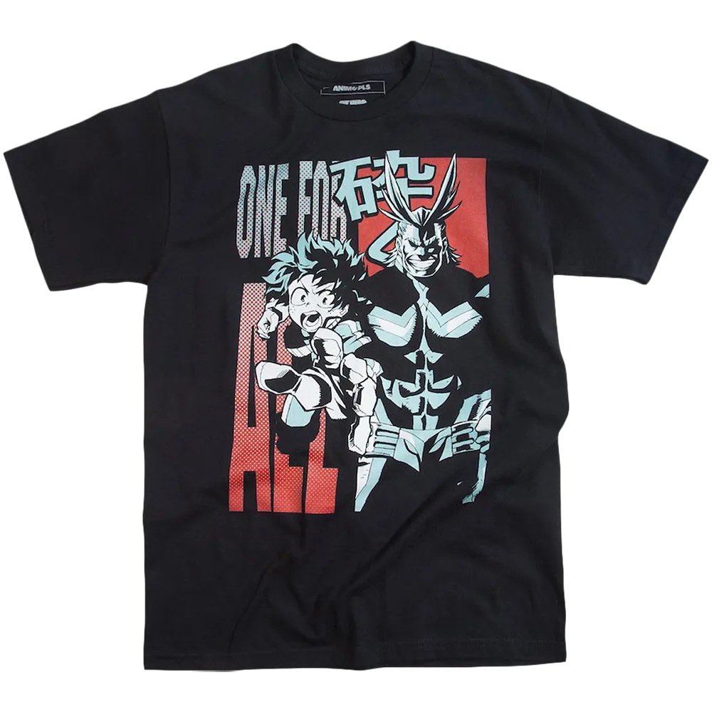 One For All Deku and All Might Black Tee