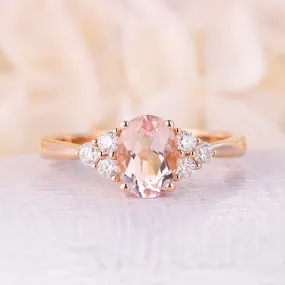 Oval Pink Morganite Rose Gold Cluster Engagement Ring