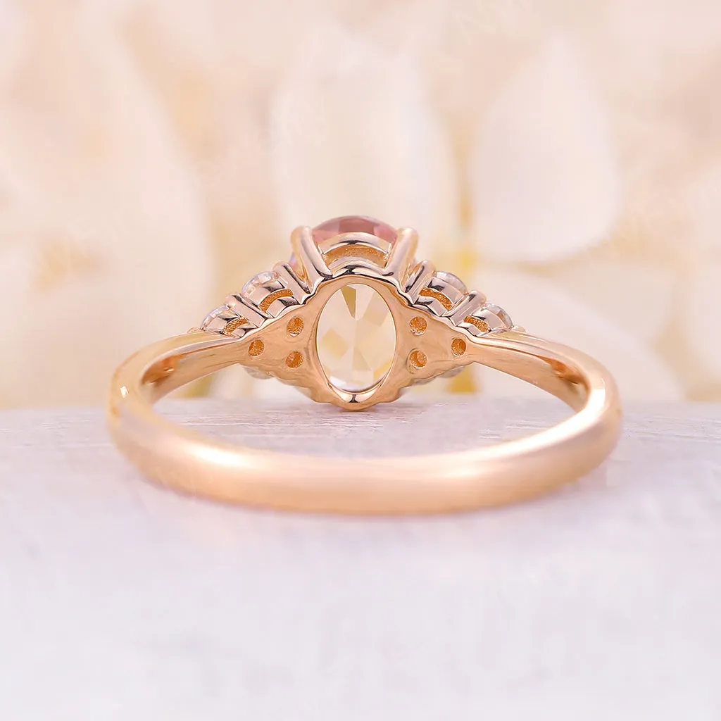 Oval Pink Morganite Rose Gold Cluster Engagement Ring