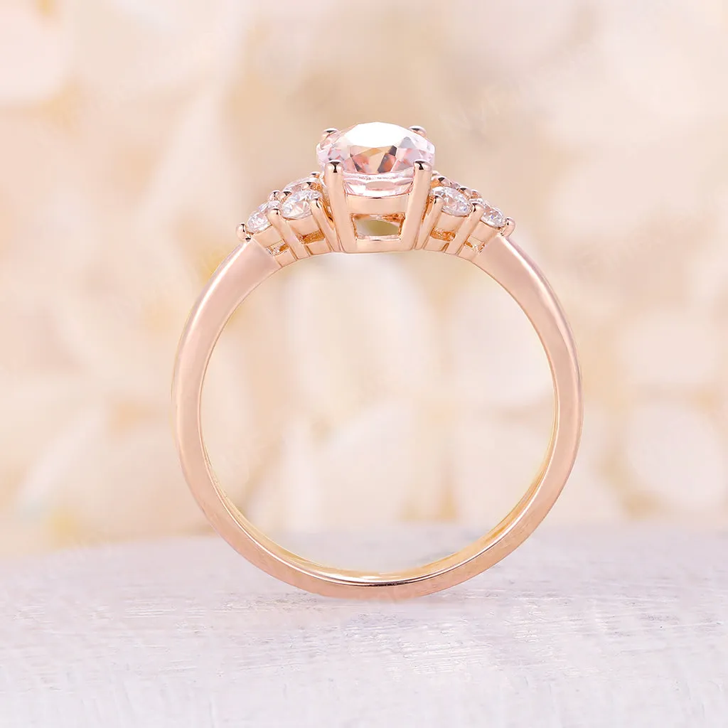 Oval Pink Morganite Rose Gold Cluster Engagement Ring