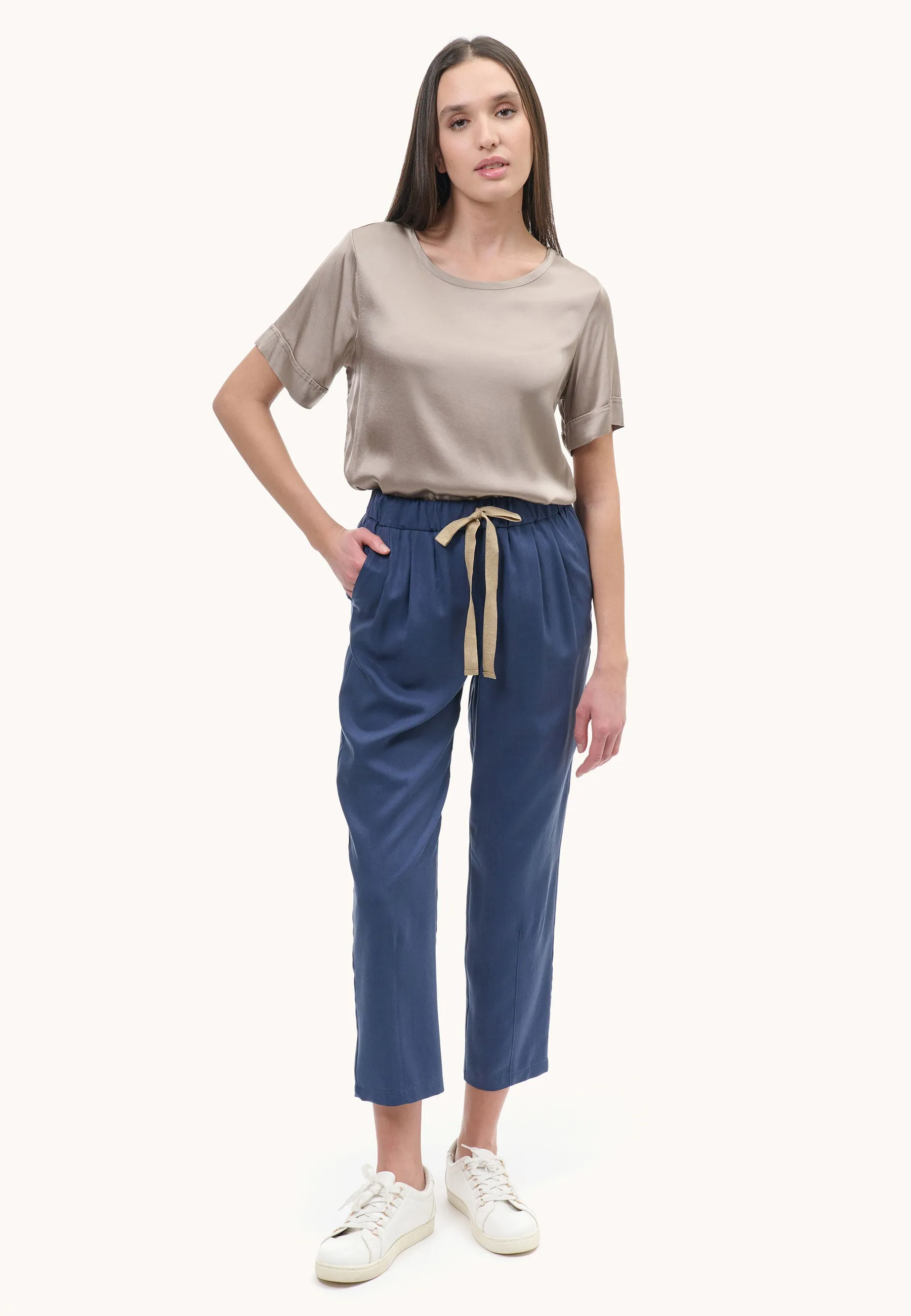 Pantalone con coulisse in lurex