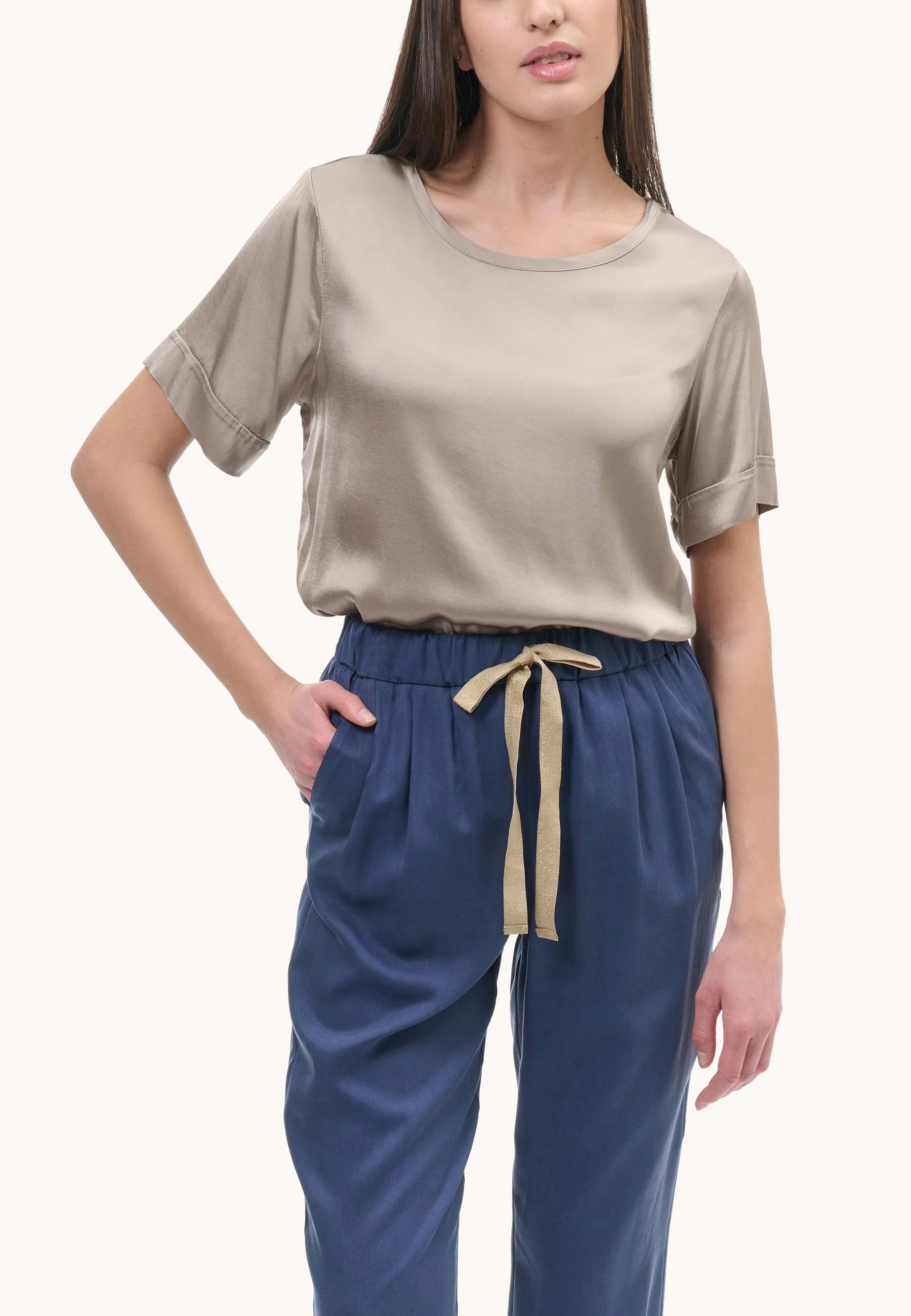 Pantalone con coulisse in lurex