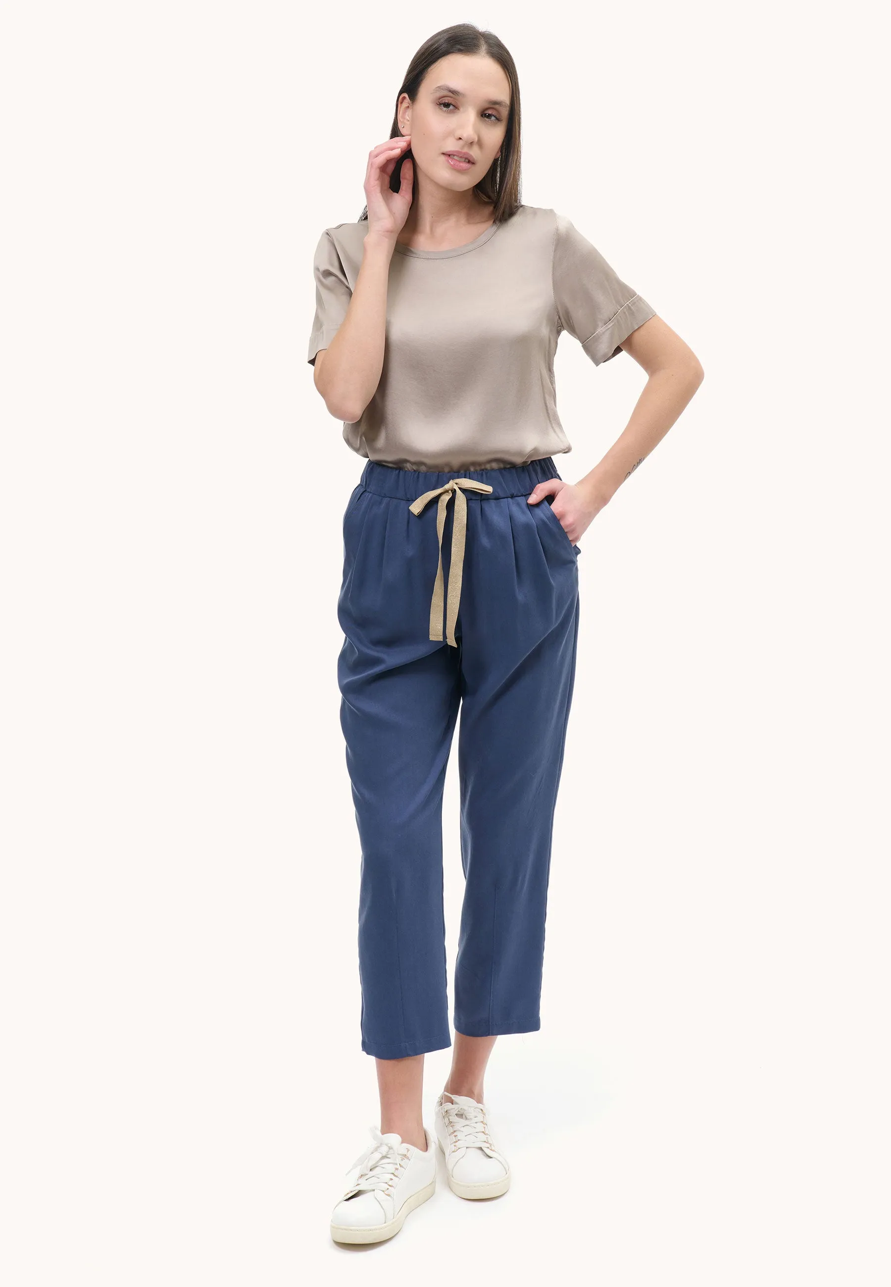 Pantalone con coulisse in lurex