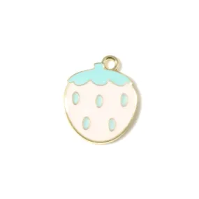 Pendants, Fruit, Strawberry, Light Pink, Enameled, Light Gold Alloy, 20mm