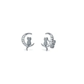 Pendientes Gato y Luna plata