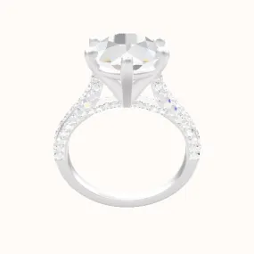 Petite Cathedral Three Row Engagement Ring With High Set Six Prong Head