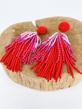 Pink and Red Beaded Earring