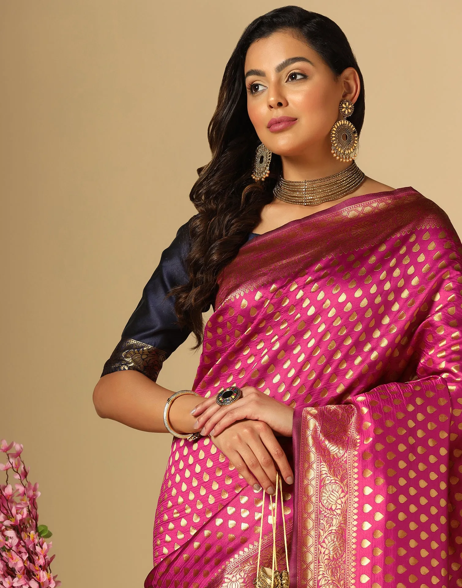 Pink Banarasi Silk Saree