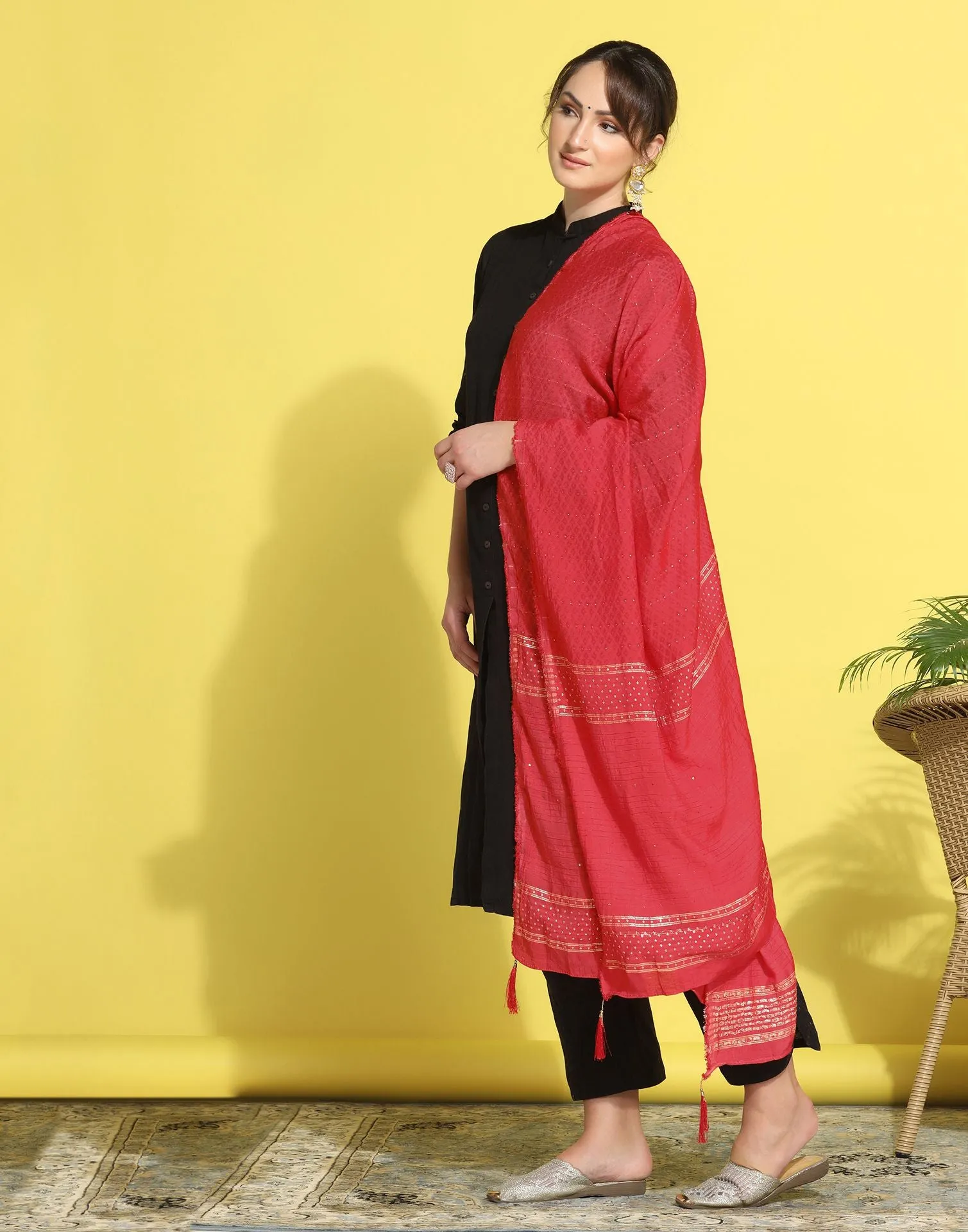 Pink Cotton Plain Dupatta