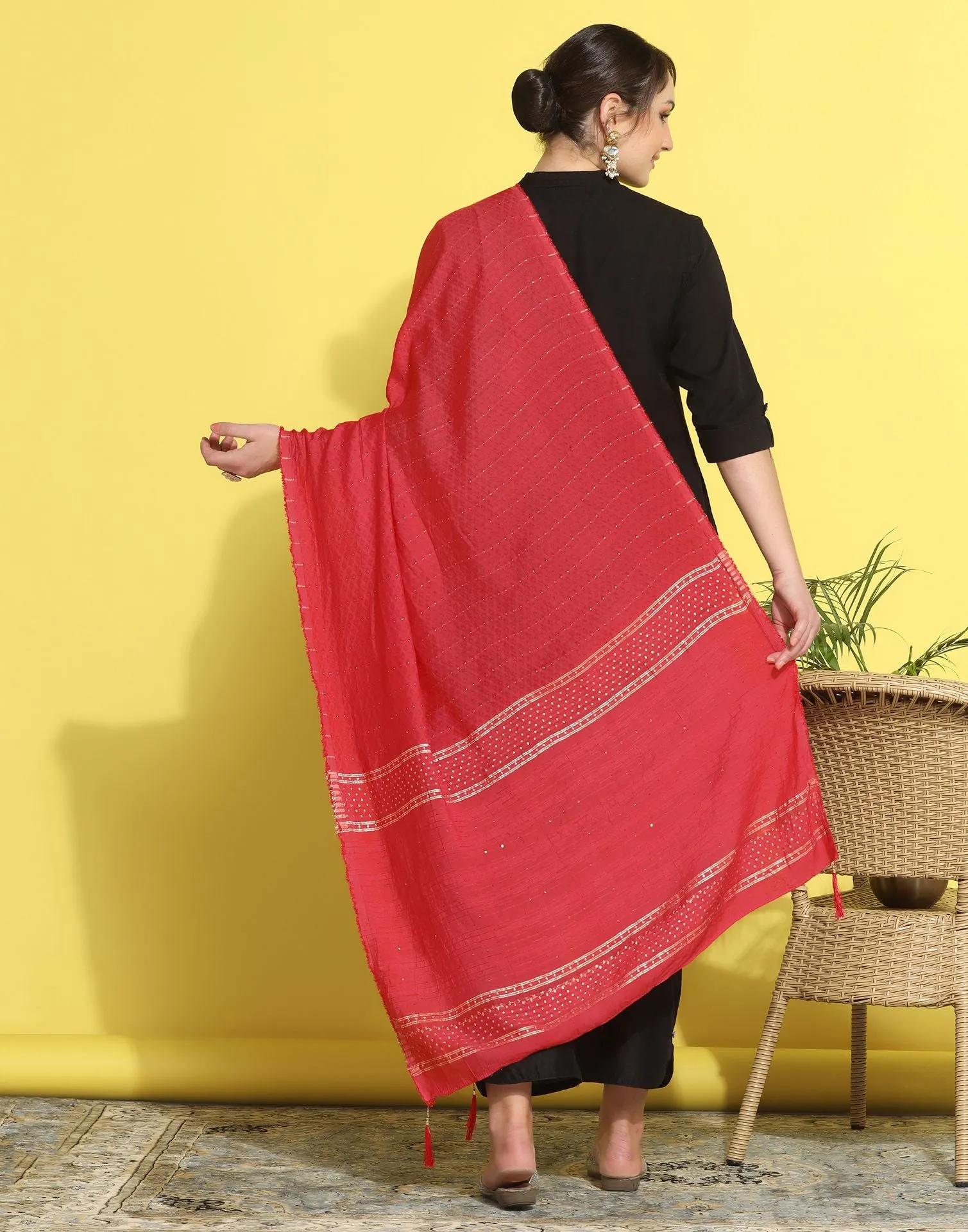 Pink Cotton Plain Dupatta