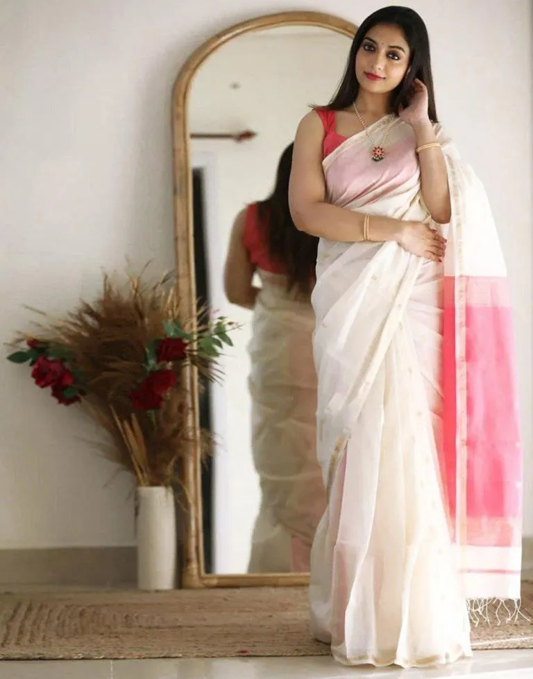 Pink Cotton Weaving Saree