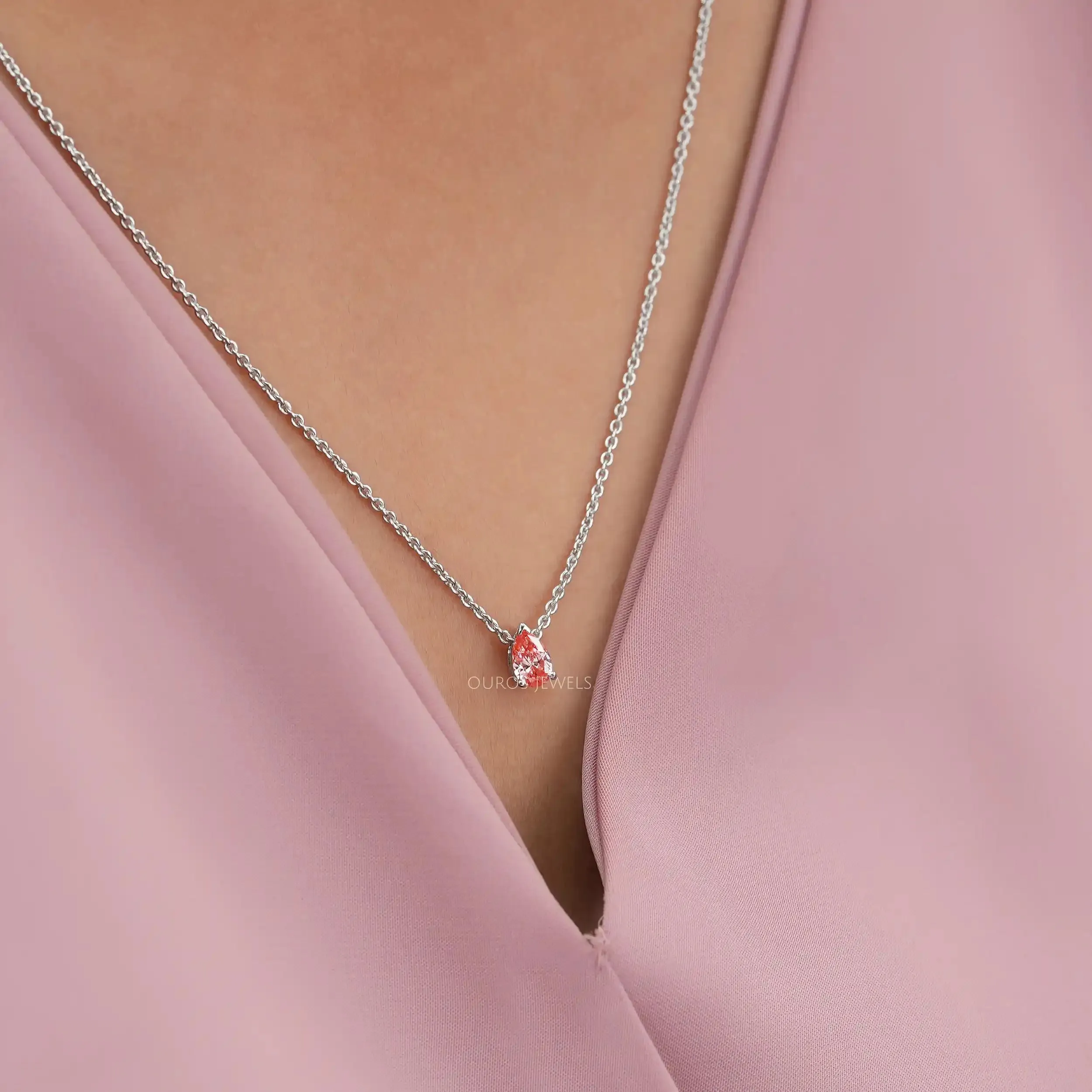 Pink Pear Cut Lab Grown Diamond  Pendant