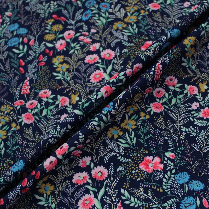 Printed Floral Cotton- Kimmy's Navy and Pink Meadow