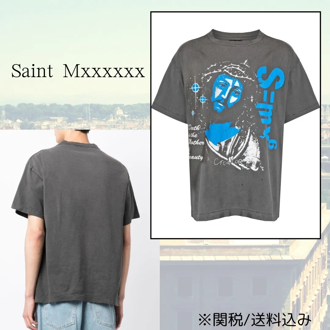 Saint Mxxxxxx  |Crew Neck Street Style Plain Cotton Short Sleeves Logo