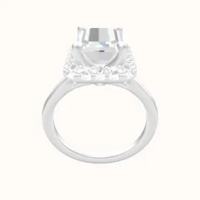 Split Cathedral Engagement Ring With V Prong Halo Head