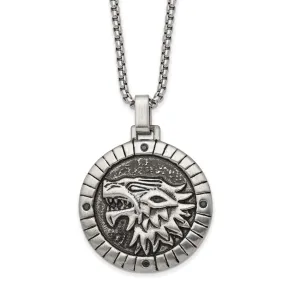 Stainless Steel & Black CZ Antiqued Chimera Disc Necklace, 24 Inch