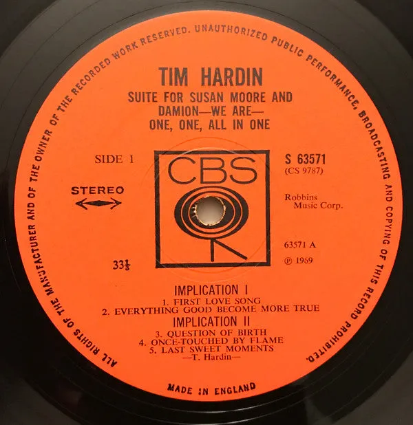 Tim Hardin ~ Suite For Susan Moore And Damion-We Are-One, One, All In One