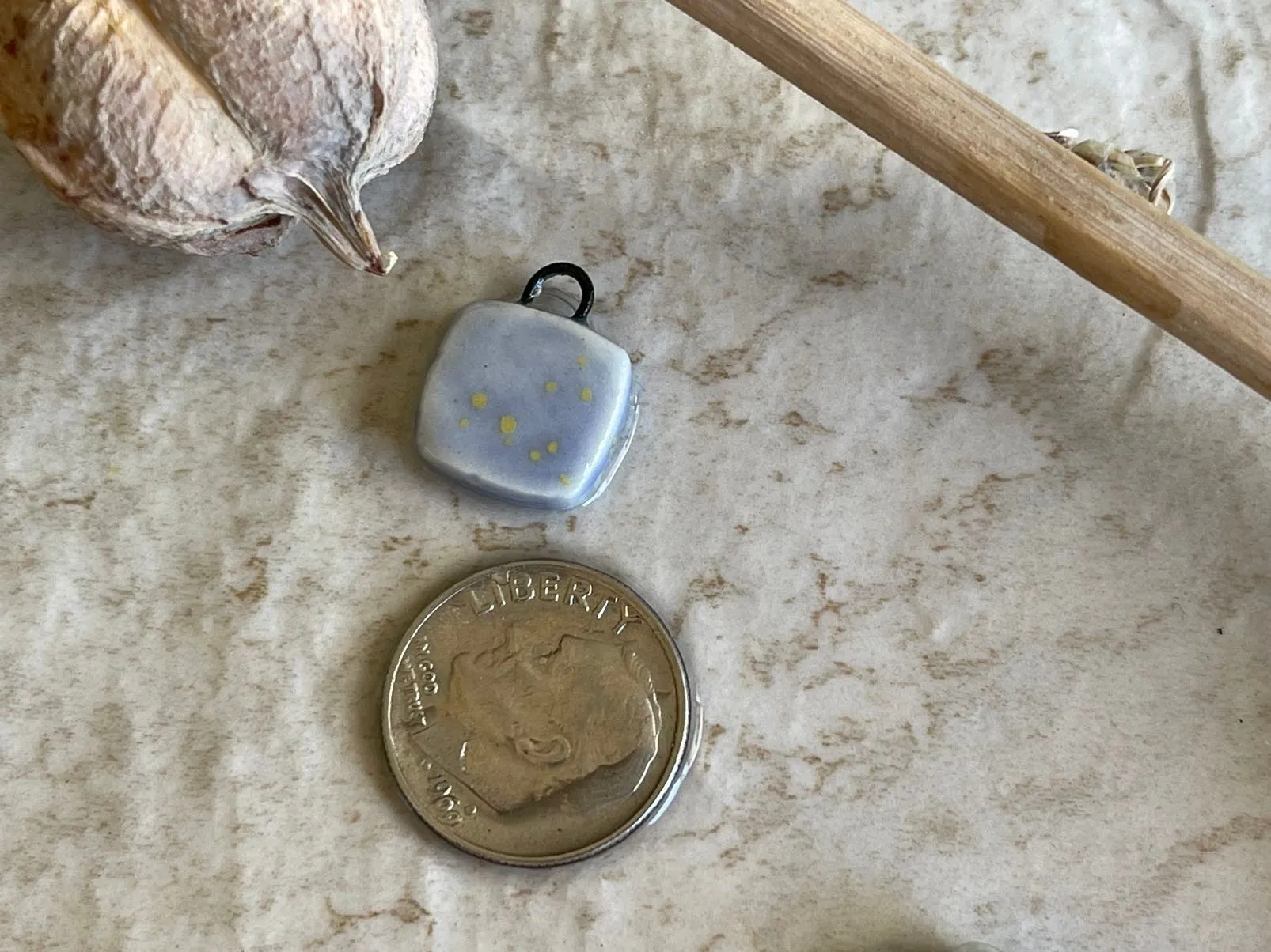Tiny Blue and Gold Charm, Porcelain Beads, Ceramic Charms, Jewelry Making Components, DIY  Beads