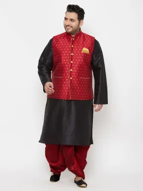 VASTRAMAY PLUS Men's Maroon Zari Weaved Nehru Jacket With Kurta Dhoti set