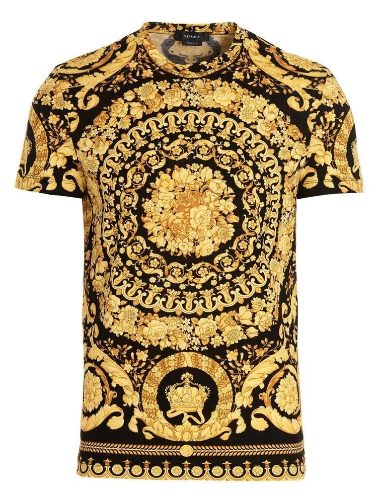 VERSACE  |Crew Neck Monogram Cotton Short Sleeves With Jewels Logo