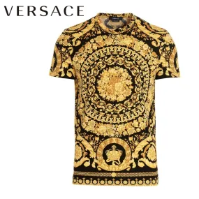 VERSACE  |Crew Neck Monogram Cotton Short Sleeves With Jewels Logo