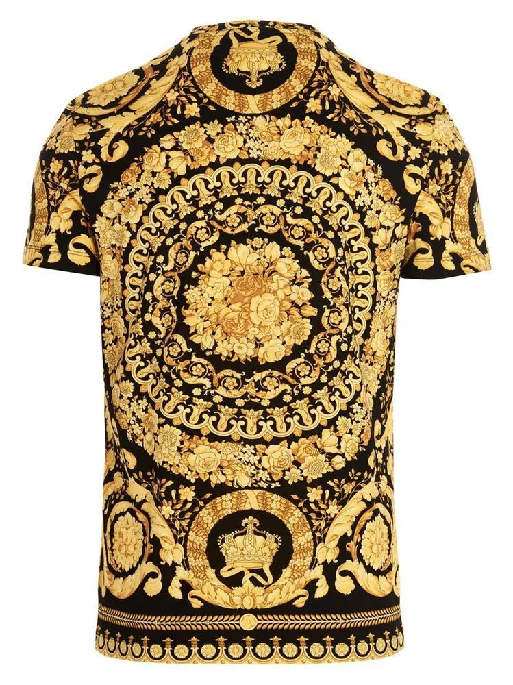 VERSACE  |Crew Neck Monogram Cotton Short Sleeves With Jewels Logo