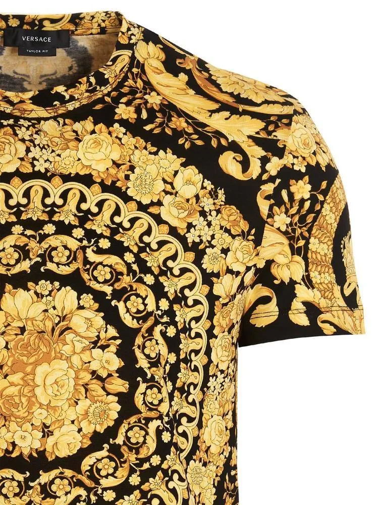 VERSACE  |Crew Neck Monogram Cotton Short Sleeves With Jewels Logo