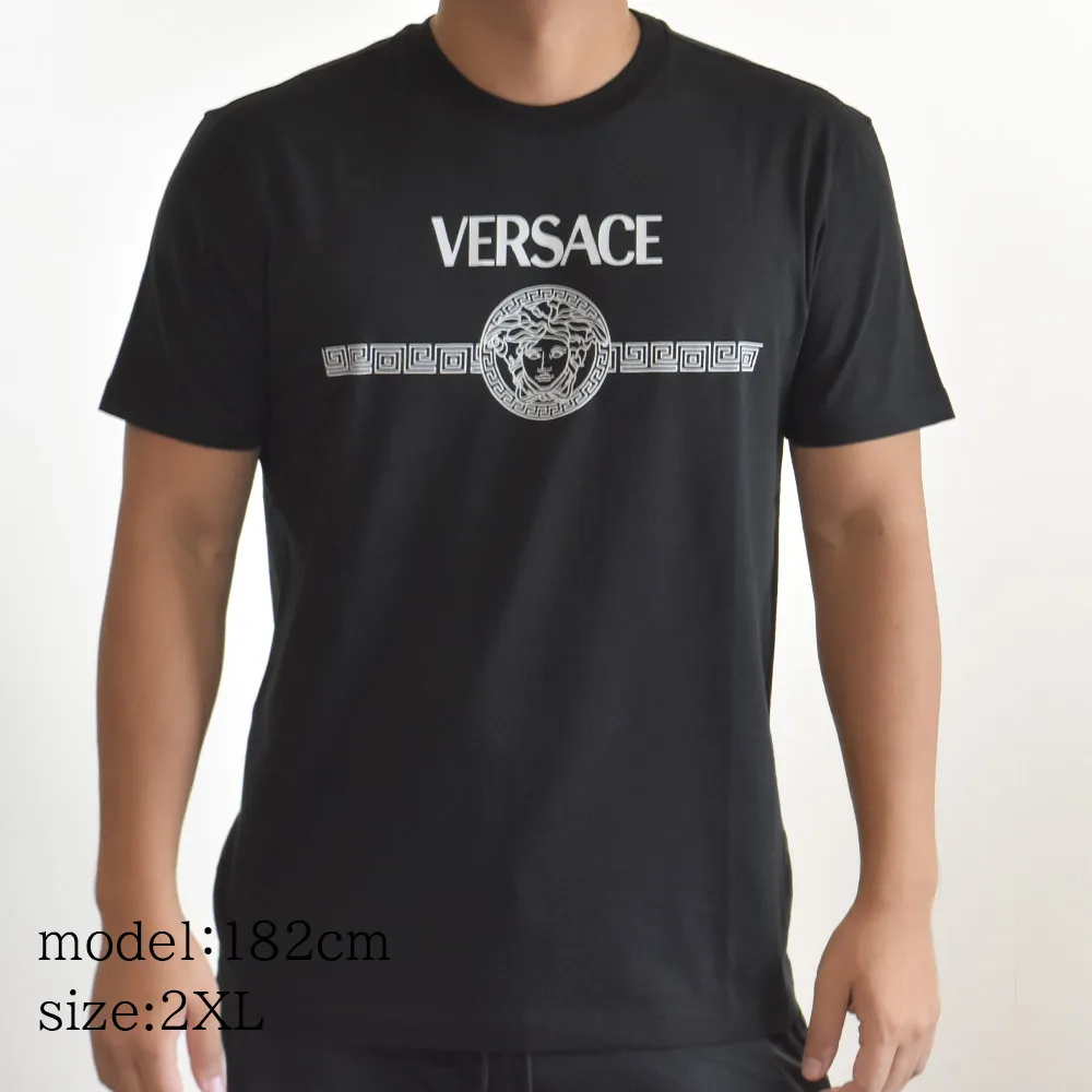 VERSACE  |Crew Neck Street Style Plain Cotton Short Sleeves Logo