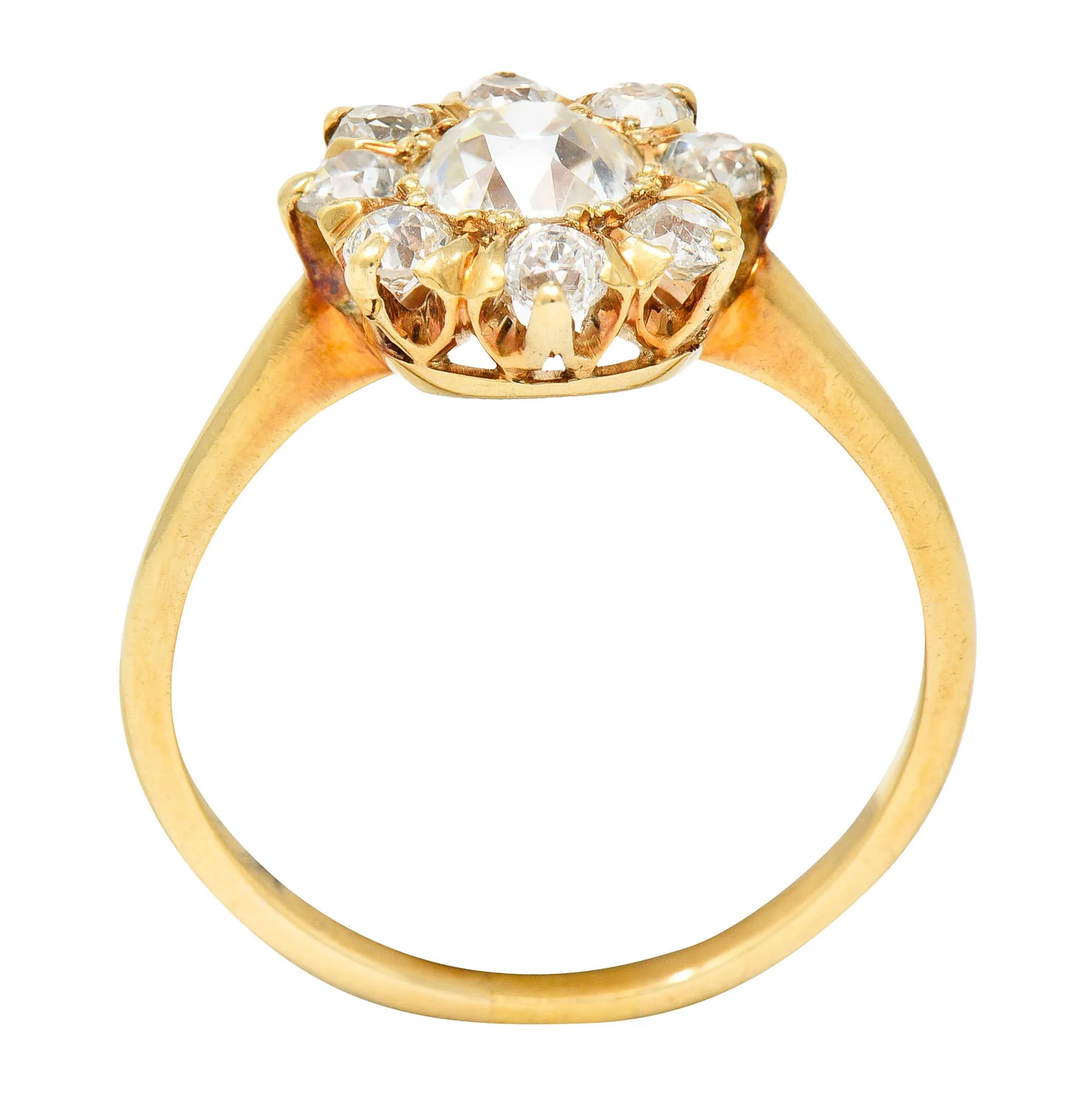 Victorian 1.60 CTW Old Mine Diamond 14 Karat Gold Cluster Ring
