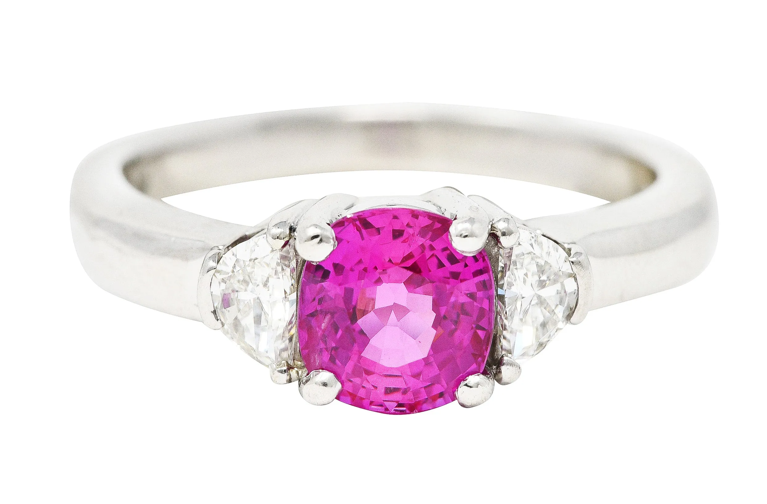 Vintage 1.78 CTW Pink Sapphire Diamond Platinum Three Stone Ring