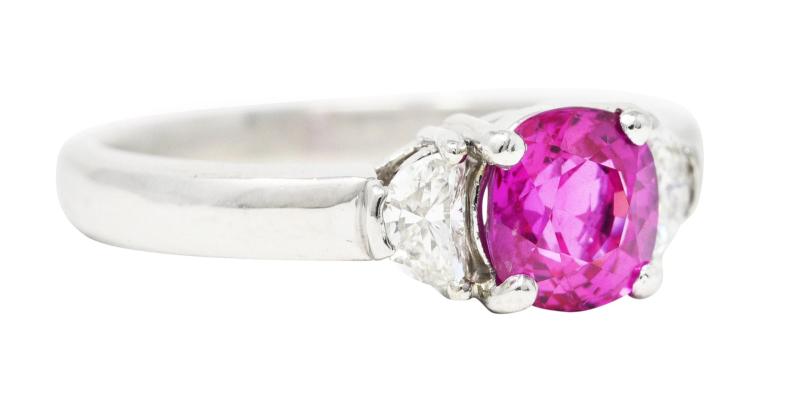 Vintage 1.78 CTW Pink Sapphire Diamond Platinum Three Stone Ring