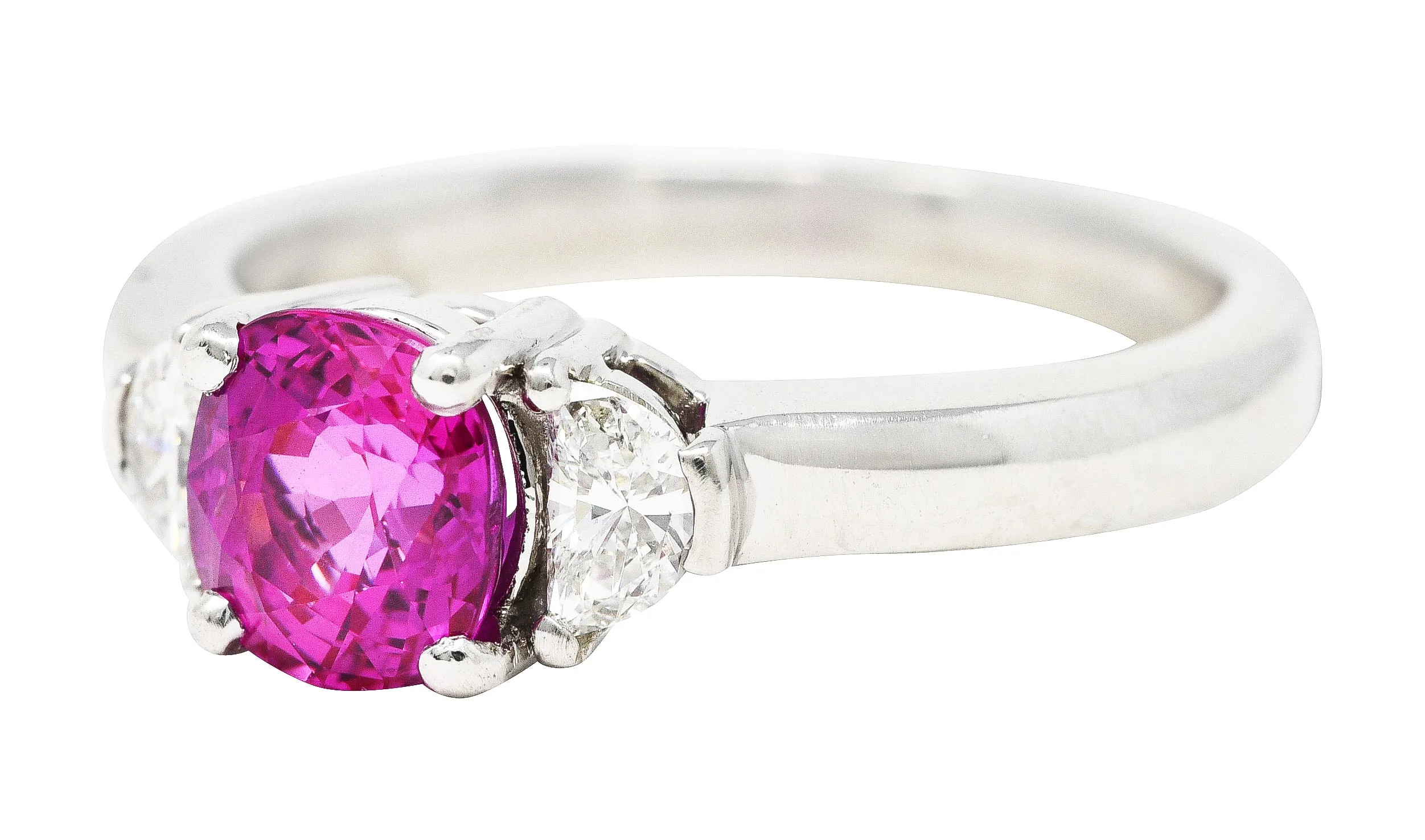 Vintage 1.78 CTW Pink Sapphire Diamond Platinum Three Stone Ring