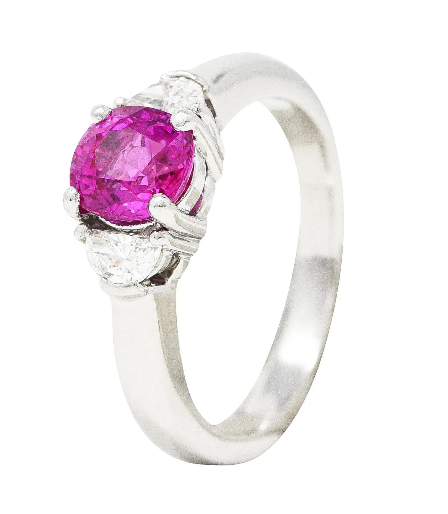 Vintage 1.78 CTW Pink Sapphire Diamond Platinum Three Stone Ring