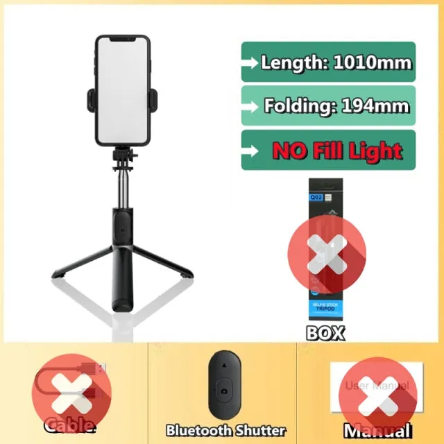 Wireless selfie stick tripod Bluetooth With Led light remote shutter